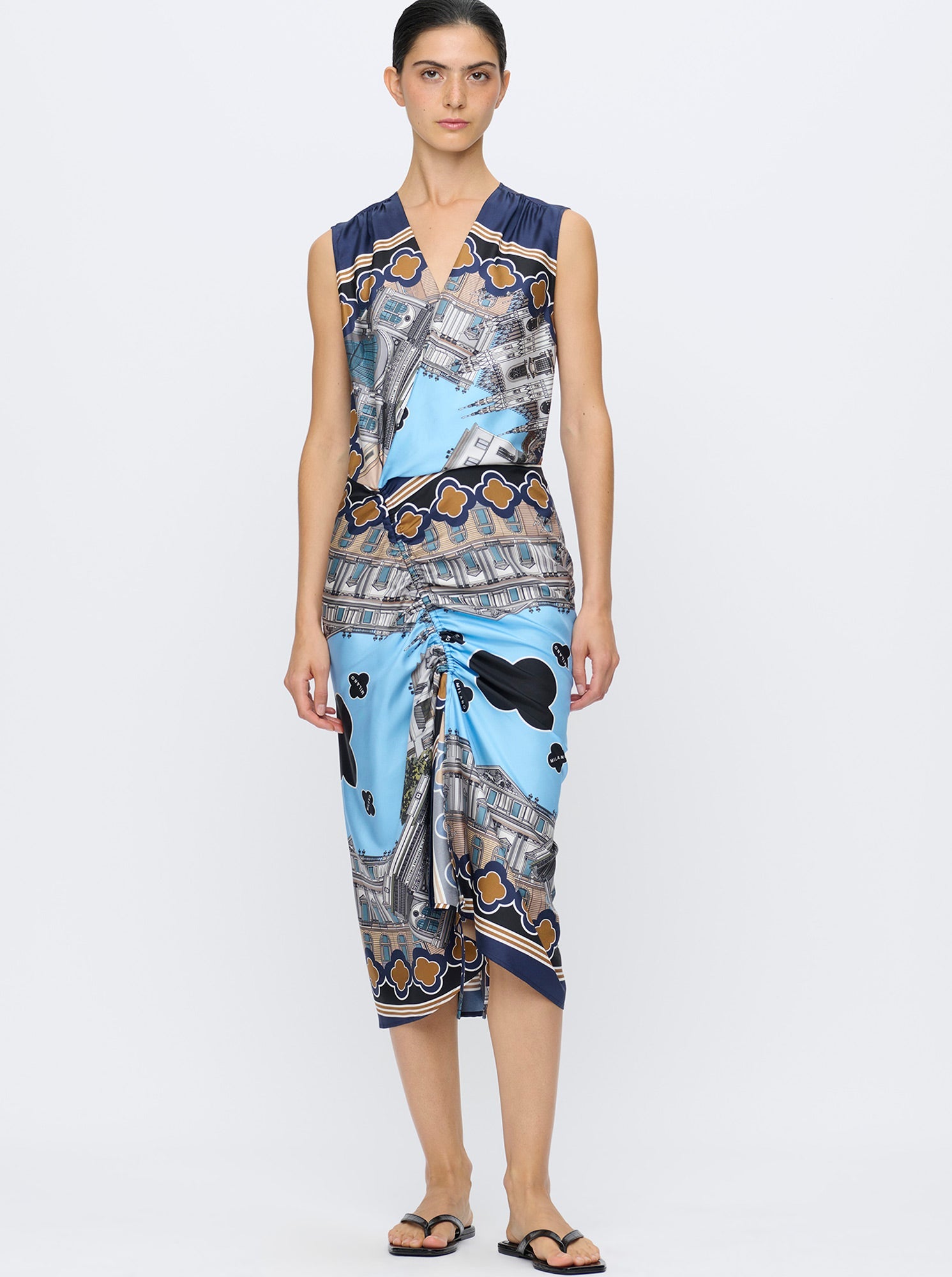AGNES Print silk dress Turquoise